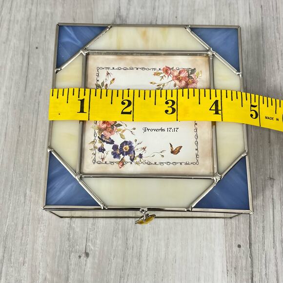 Vintage Dicksons Stained Glass Sentiment Box Floral Butterfly Trinket Jewelry - Picture 9 of 10